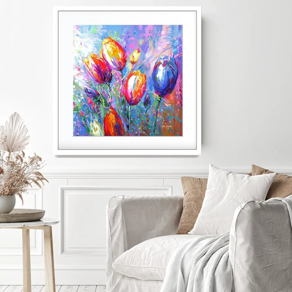 Colourful Tulips Square Framed Art Print Colourful Tulips Square Framed Art Print wall art product Art Print Shop