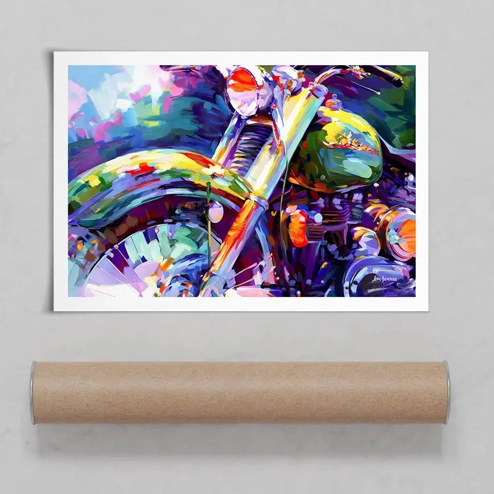 Colourful Vintage Motorcycle Art Print Colourful Vintage Motorcycle Art Print wall art product Leon Devenice