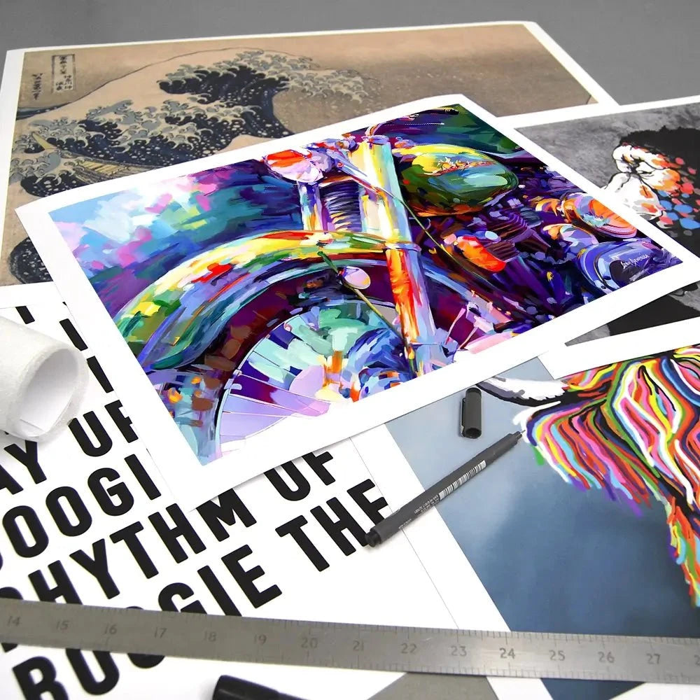 Colourful Vintage Motorcycle Art Print Colourful Vintage Motorcycle Art Print wall art product Leon Devenice