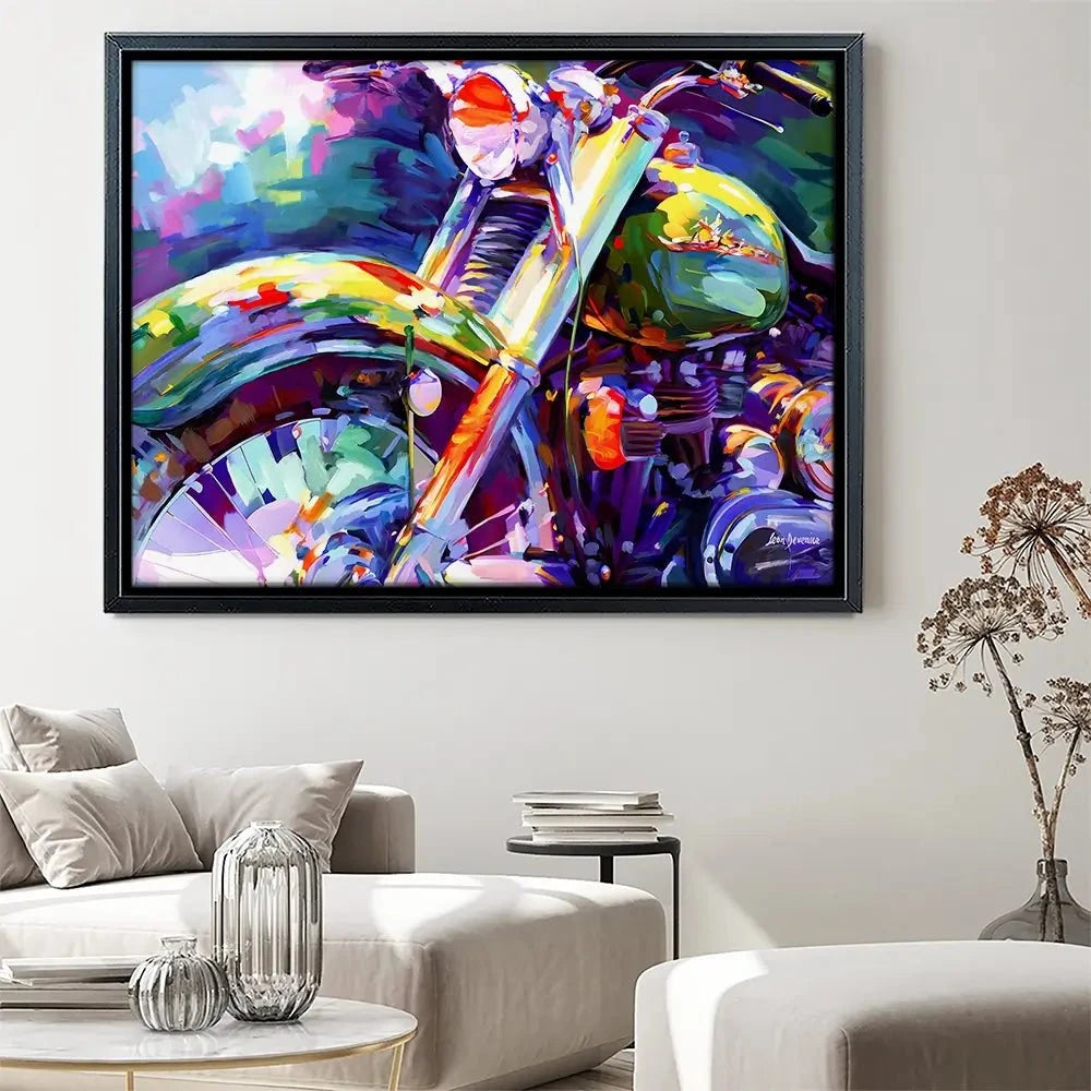 Colourful Vintage Motorcycle Canvas Print Colourful Vintage Motorcycle Canvas Print wall art product Leon Devenice