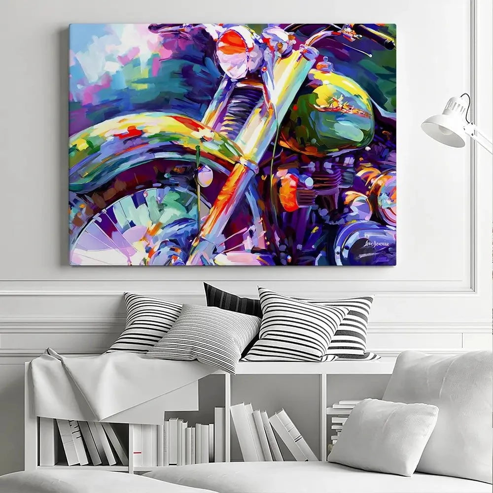 Colourful Vintage Motorcycle Canvas Print Colourful Vintage Motorcycle Canvas Print wall art product Leon Devenice