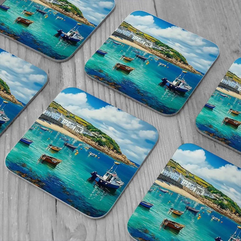 Cornwall Coastal Village Coaster Set Cornwall Coastal Village Coaster Set wall art product Art Print Shop