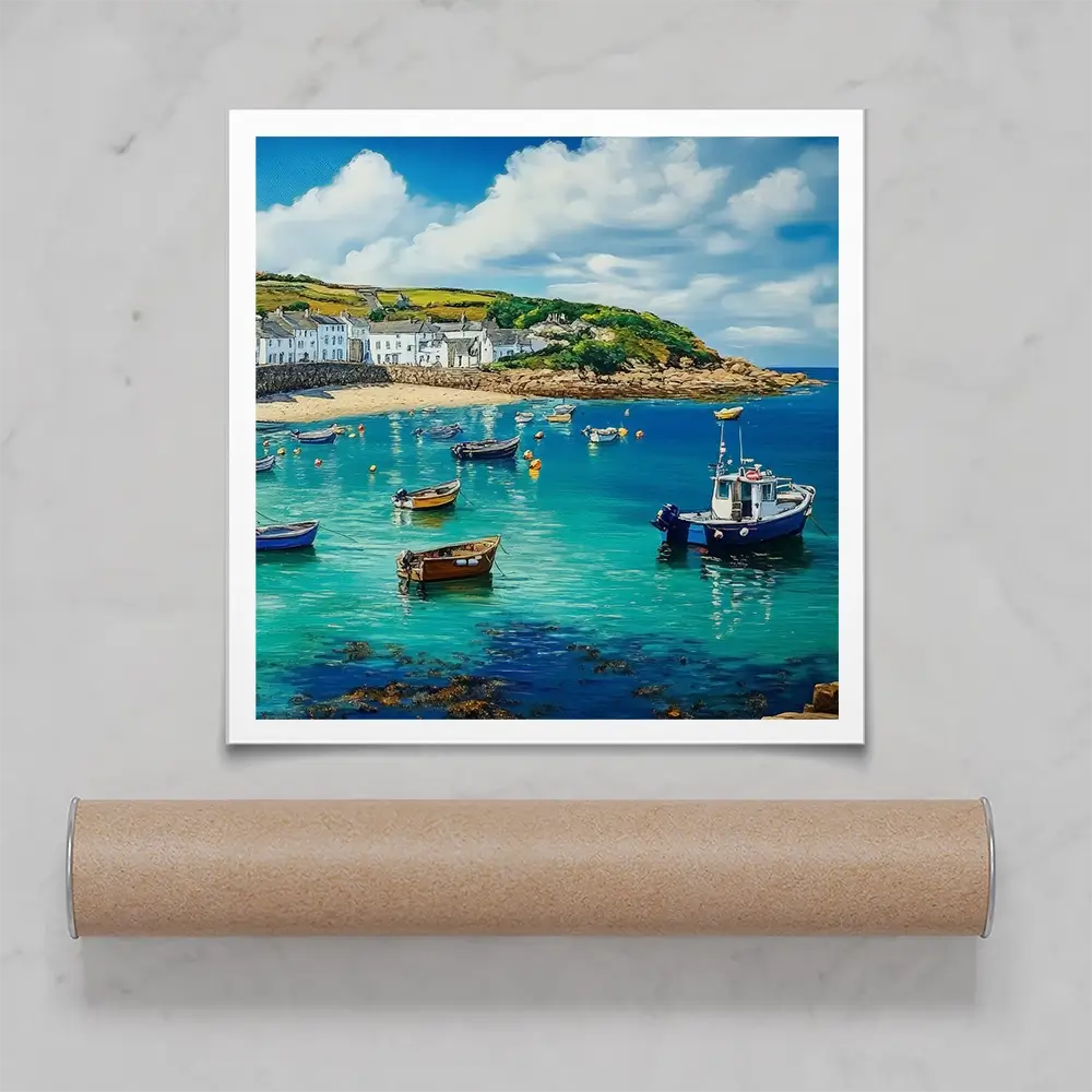 Cornwall Coastal Village Square Art Print Cornwall Coastal Village Square Art Print wall art product Art Print Shop