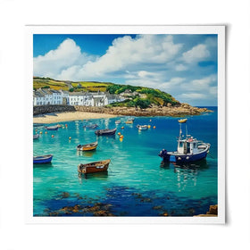 Cornwall Coastal Village Square Art Print Cornwall Coastal Village Square Art Print wall art product Art Print Shop