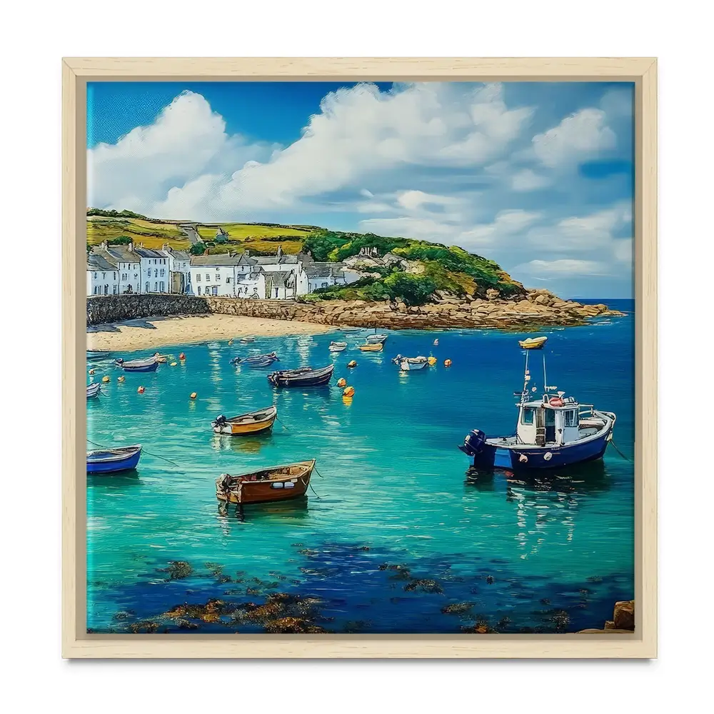 Cornwall Coastal Village Square Canvas Print Cornwall Coastal Village Square Canvas Print wall art product Art Print Shop