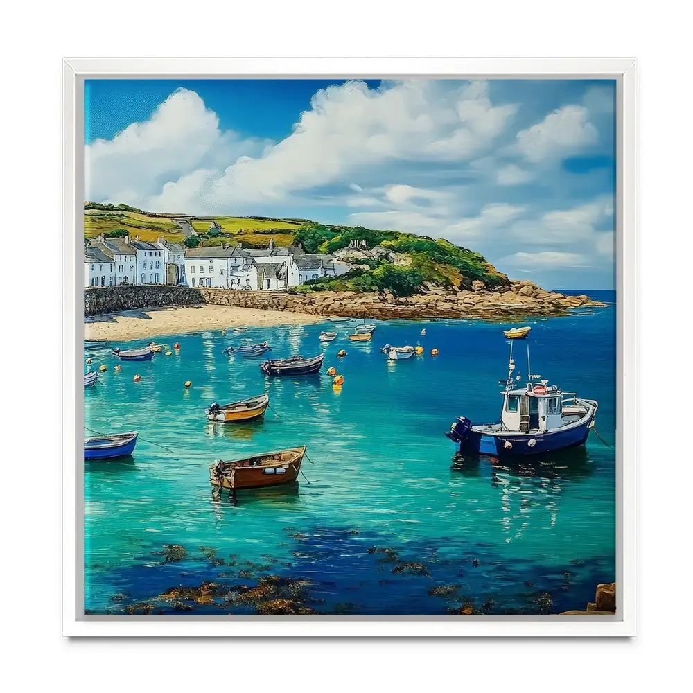 Cornwall Coastal Village Square Canvas Print Cornwall Coastal Village Square Canvas Print wall art product Art Print Shop