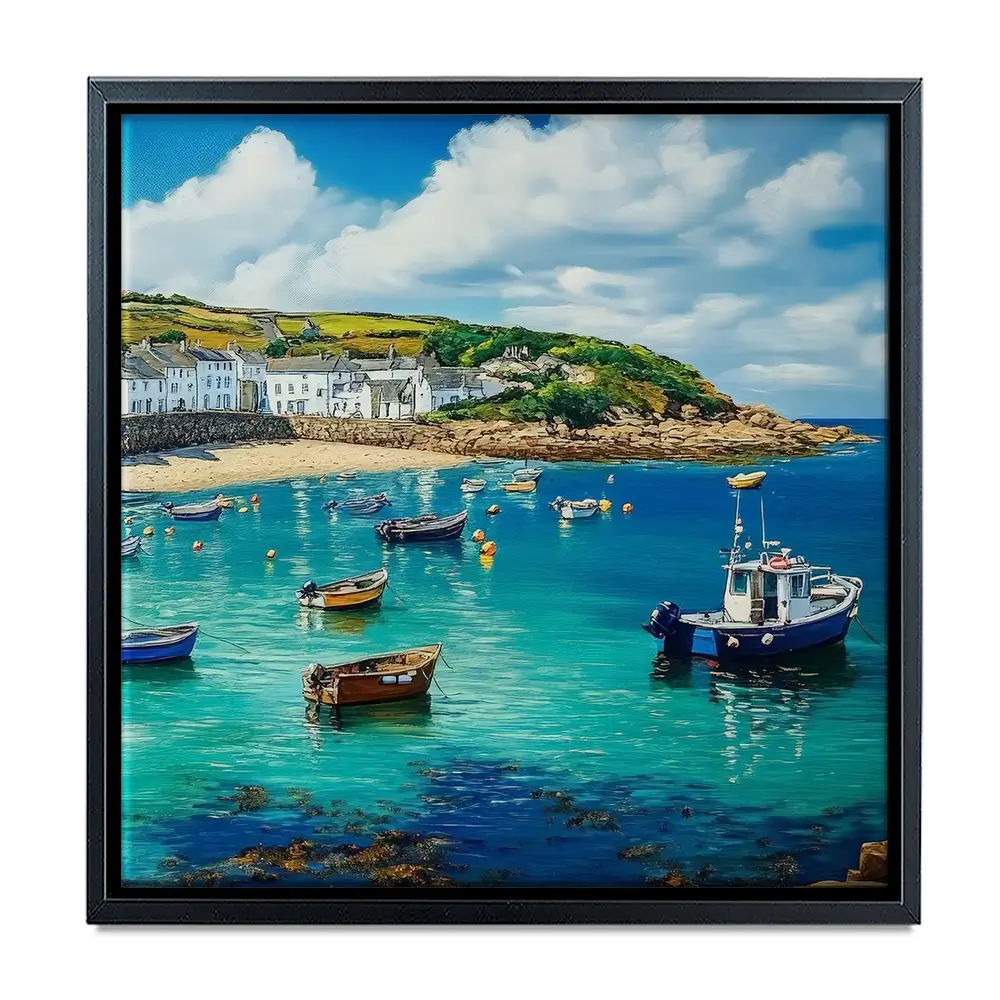 Cornwall Coastal Village Square Canvas Print Cornwall Coastal Village Square Canvas Print wall art product Art Print Shop