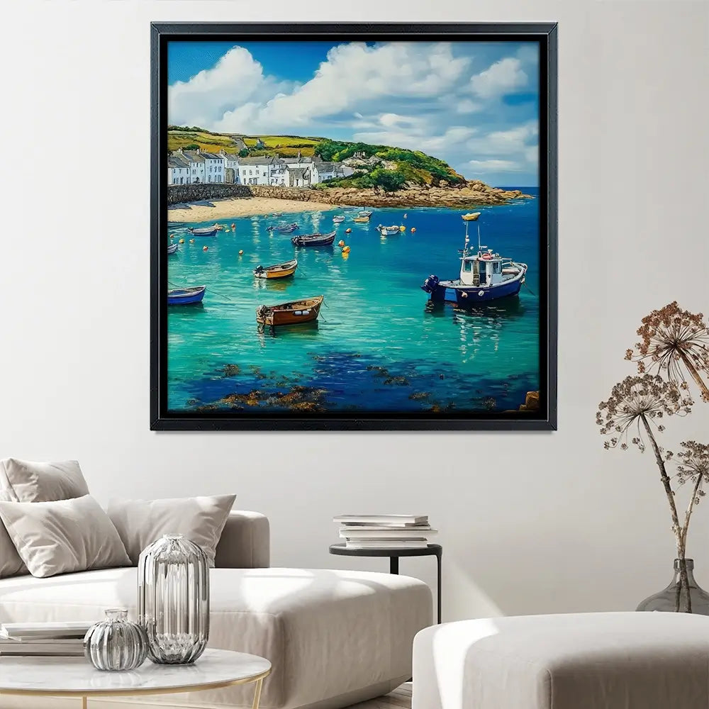 Cornwall Coastal Village Square Canvas Print Cornwall Coastal Village Square Canvas Print wall art product Art Print Shop
