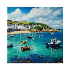 Cornwall Coastal Village Square Canvas Print Cornwall Coastal Village Square Canvas Print wall art product Art Print Shop