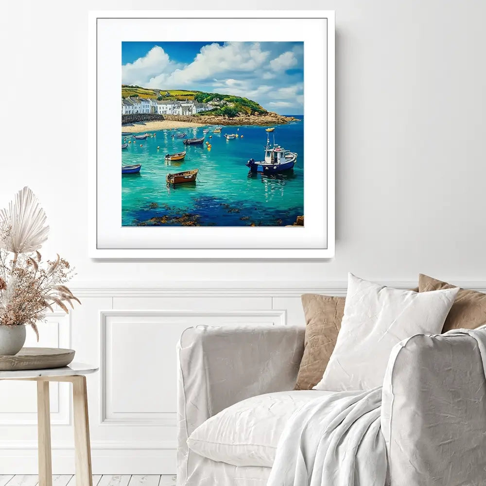 Cornwall Coastal Village Square Framed Art Print Cornwall Coastal Village Square Framed Art Print wall art product Art Print Shop