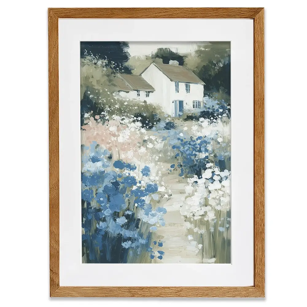 Cottage In A Bloom Field Framed Art Print Cottage In A Bloom Field Framed Art Print wall art product Chromatic Storm Studio