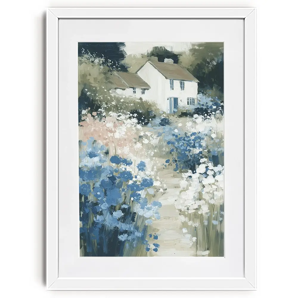 Cottage In A Bloom Field Framed Art Print Cottage In A Bloom Field Framed Art Print wall art product Chromatic Storm Studio
