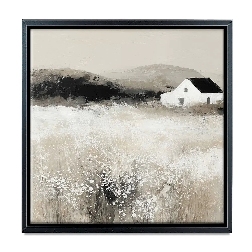 Cottage In Pale Field 2 Square Canvas Print Cottage In Pale Field 2 Square Canvas Print wall art product Chromatic Storm Studio
