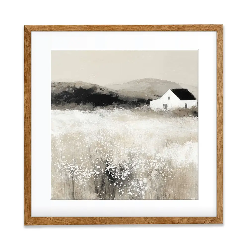 Cottage In Pale Field 2 Square Framed Art Print Cottage In Pale Field 2 Square Framed Art Print wall art product Chromatic Storm Studio