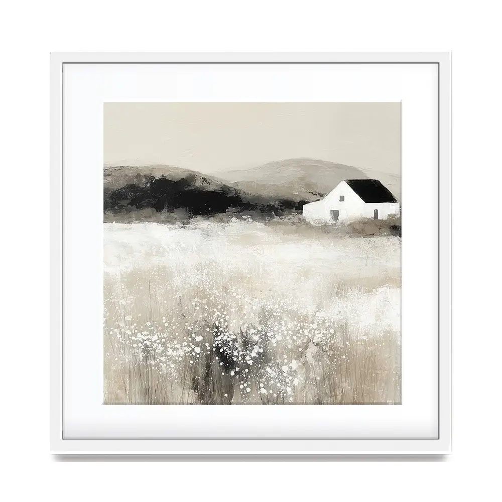 Cottage In Pale Field 2 Square Framed Art Print Cottage In Pale Field 2 Square Framed Art Print wall art product Chromatic Storm Studio