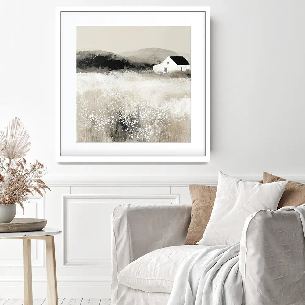 Cottage In Pale Field 2 Square Framed Art Print Cottage In Pale Field 2 Square Framed Art Print wall art product Chromatic Storm Studio