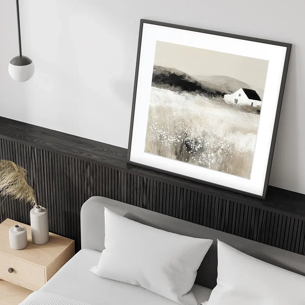Cottage In Pale Field 2 Square Framed Art Print Cottage In Pale Field 2 Square Framed Art Print wall art product Chromatic Storm Studio