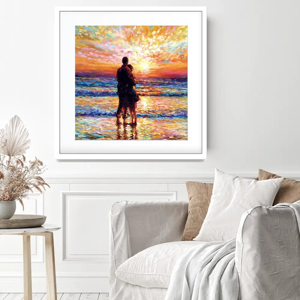 Couple At The Beach Square Framed Art Print Couple At The Beach Square Framed Art Print wall art product Leon Devenice