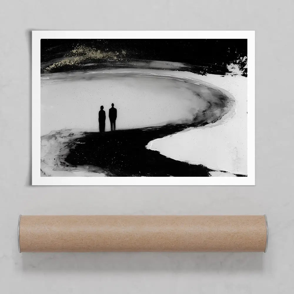 Couple Silhouette On The Beach Art Print Couple Silhouette On The Beach Art Print wall art product Chromatic Storm Studio