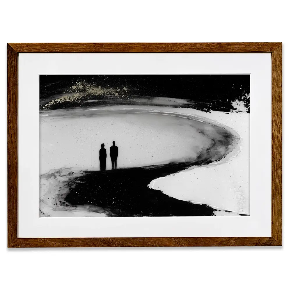 Couple Silhouette On The Beach Framed Art Print Couple Silhouette On The Beach Framed Art Print wall art product Chromatic Storm Studio