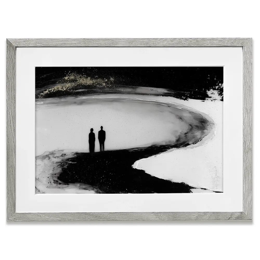 Couple Silhouette On The Beach Framed Art Print Couple Silhouette On The Beach Framed Art Print wall art product Chromatic Storm Studio