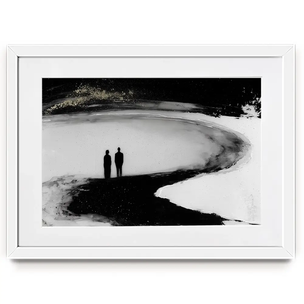 Couple Silhouette On The Beach Framed Art Print Couple Silhouette On The Beach Framed Art Print wall art product Chromatic Storm Studio