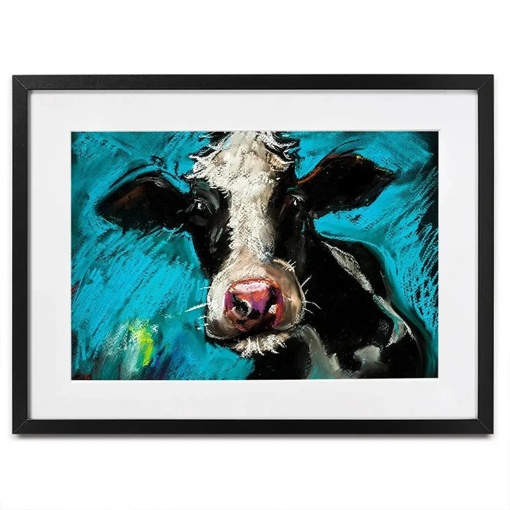 Cow On Blue Framed Art Print Cow On Blue Framed Art Print wall art product Ivailo Nikolov / Shutterstock