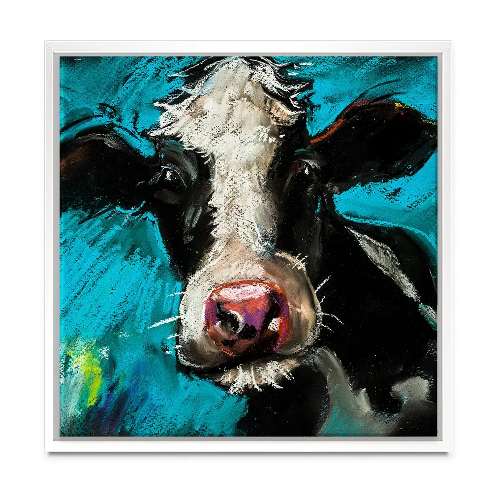 Cow On Blue Square Canvas Print Cow On Blue Square Canvas Print wall art product Ivailo Nikolov / Shutterstock