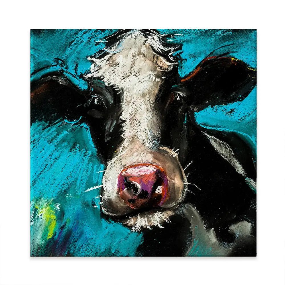 Cow On Blue Square Canvas Print Cow On Blue Square Canvas Print wall art product Ivailo Nikolov / Shutterstock