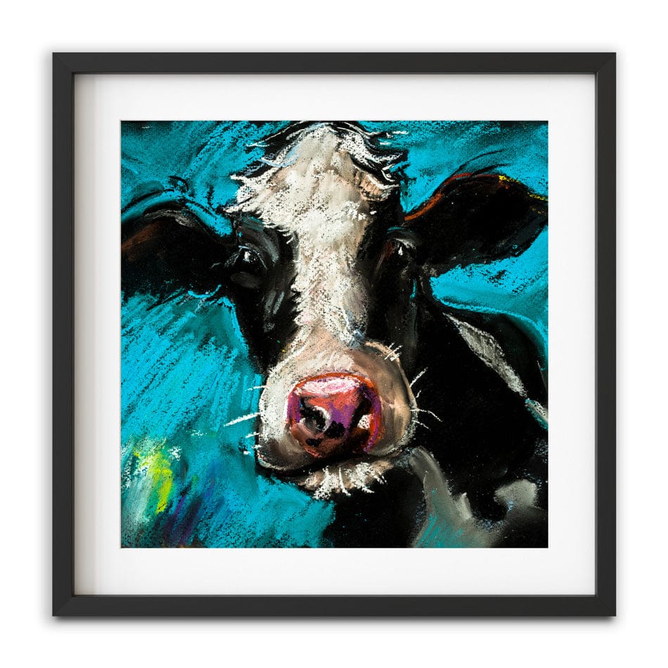Cow On Blue Square Framed Art Print wall art product Ivailo Nikolov / Shutterstock