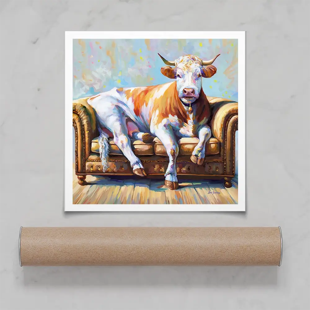 Cow's Day Off Square Art Print Cow's Day Off Square Art Print wall art product Leon Devenice