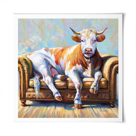 Cow's Day Off Square Art Print Cow's Day Off Square Art Print wall art product Leon Devenice