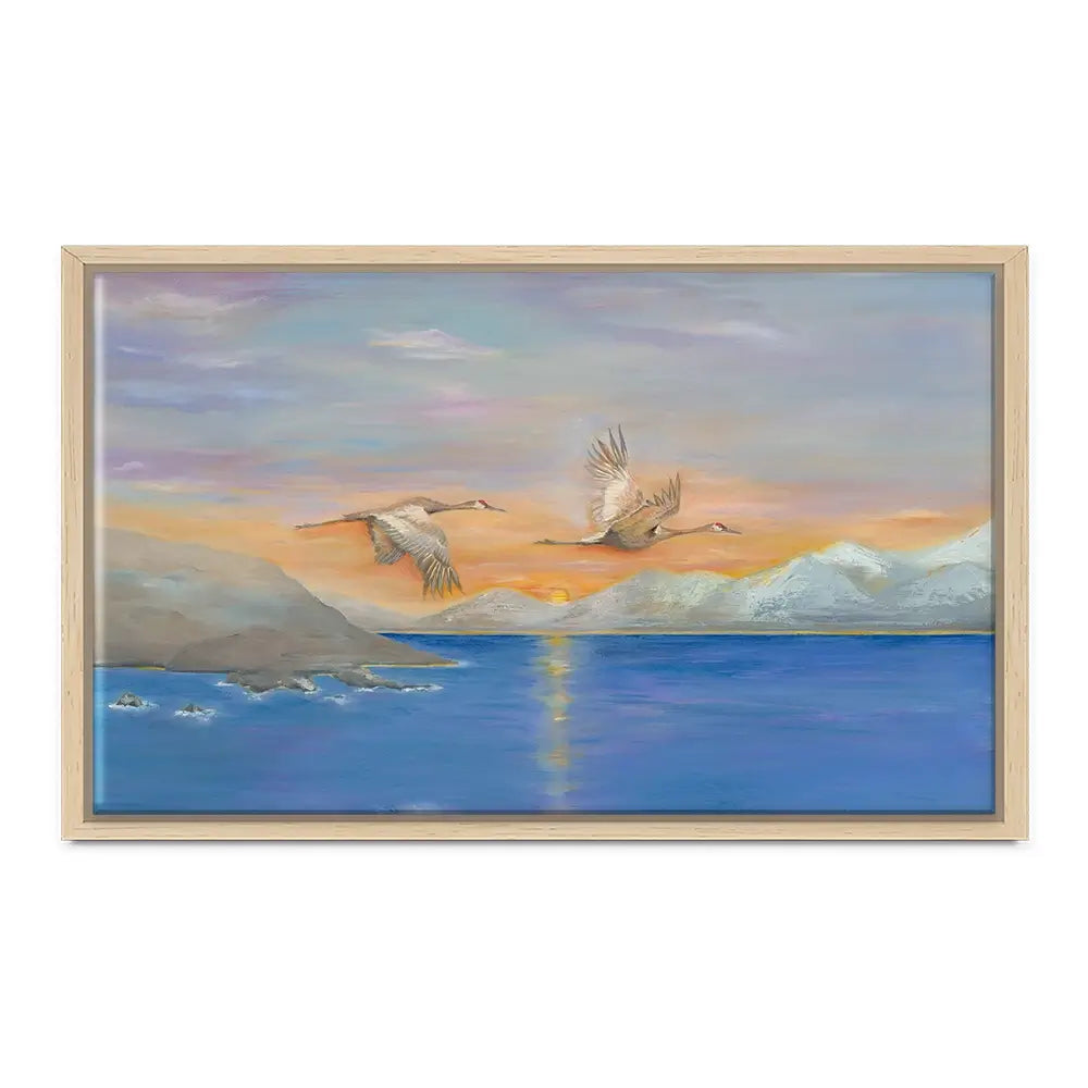 Cranes In Flight At Sunset Canvas Print Cranes In Flight At Sunset Canvas Print wall art product Karen Sutton