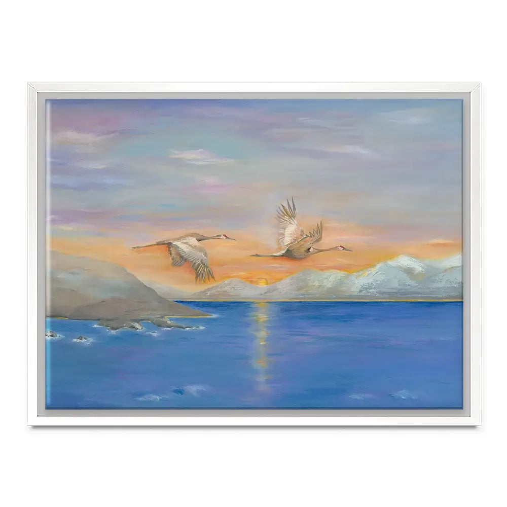 Cranes In Flight At Sunset Canvas Print Cranes In Flight At Sunset Canvas Print wall art product Karen Sutton