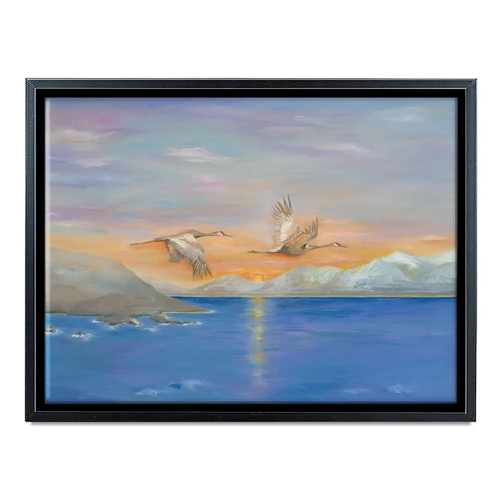 Cranes In Flight At Sunset Canvas Print Cranes In Flight At Sunset Canvas Print wall art product Karen Sutton
