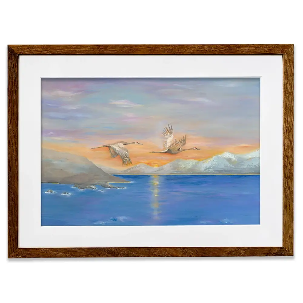 Cranes In Flight At Sunset Framed Art Print Cranes In Flight At Sunset Framed Art Print wall art product Karen Sutton