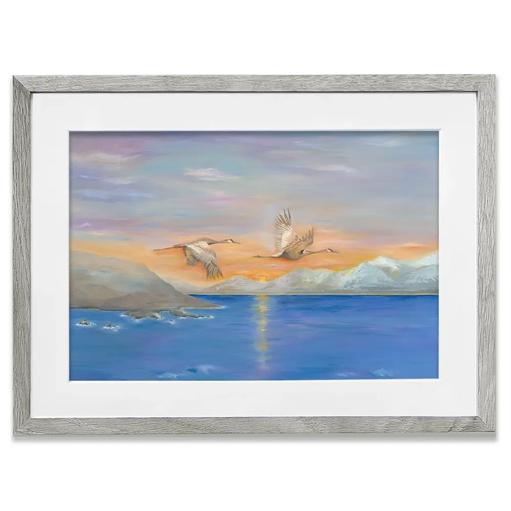 Cranes In Flight At Sunset Framed Art Print Cranes In Flight At Sunset Framed Art Print wall art product Karen Sutton