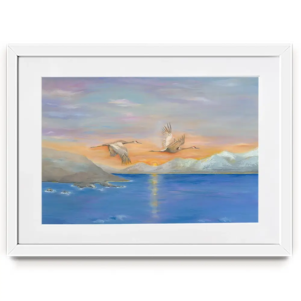 Cranes In Flight At Sunset Framed Art Print Cranes In Flight At Sunset Framed Art Print wall art product Karen Sutton