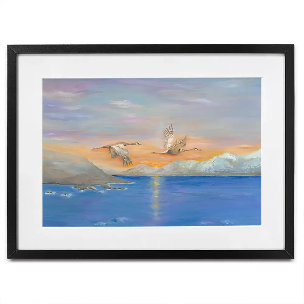 Cranes In Flight At Sunset Framed Art Print Cranes In Flight At Sunset Framed Art Print wall art product Karen Sutton