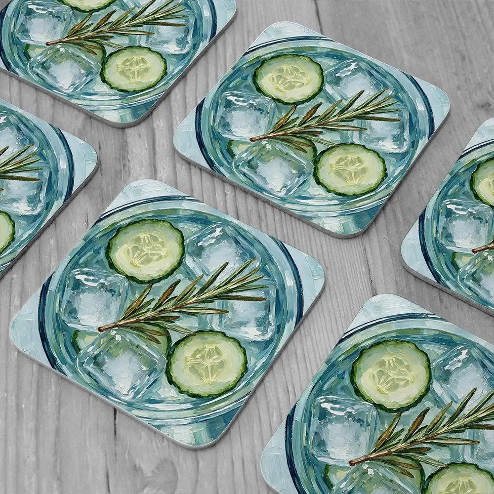 Cucumber And Rosemary Gin And Tonic Cocktail Coaster Set Cucumber And Rosemary Gin And Tonic Cocktail Coaster Set wall art product David Alexander Elder