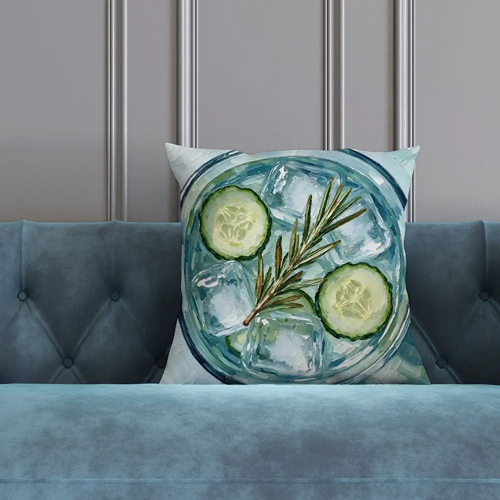Cucumber And Rosemary Gin And Tonic Cocktail Cushion Cucumber And Rosemary Gin And Tonic Cocktail Cushion wall art product David Alexander Elder