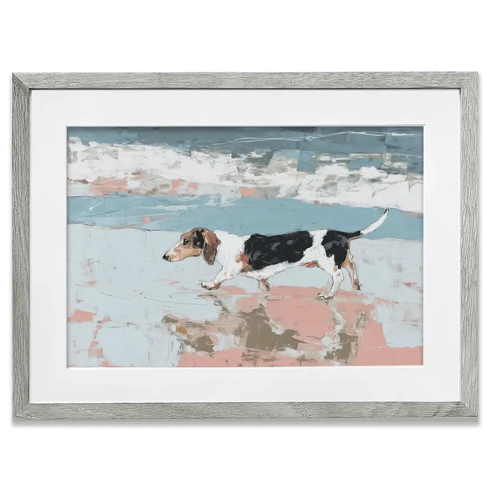 Dachshund At The Beach Framed Art Print Dachshund At The Beach Framed Art Print wall art product Chromatic Storm Studio