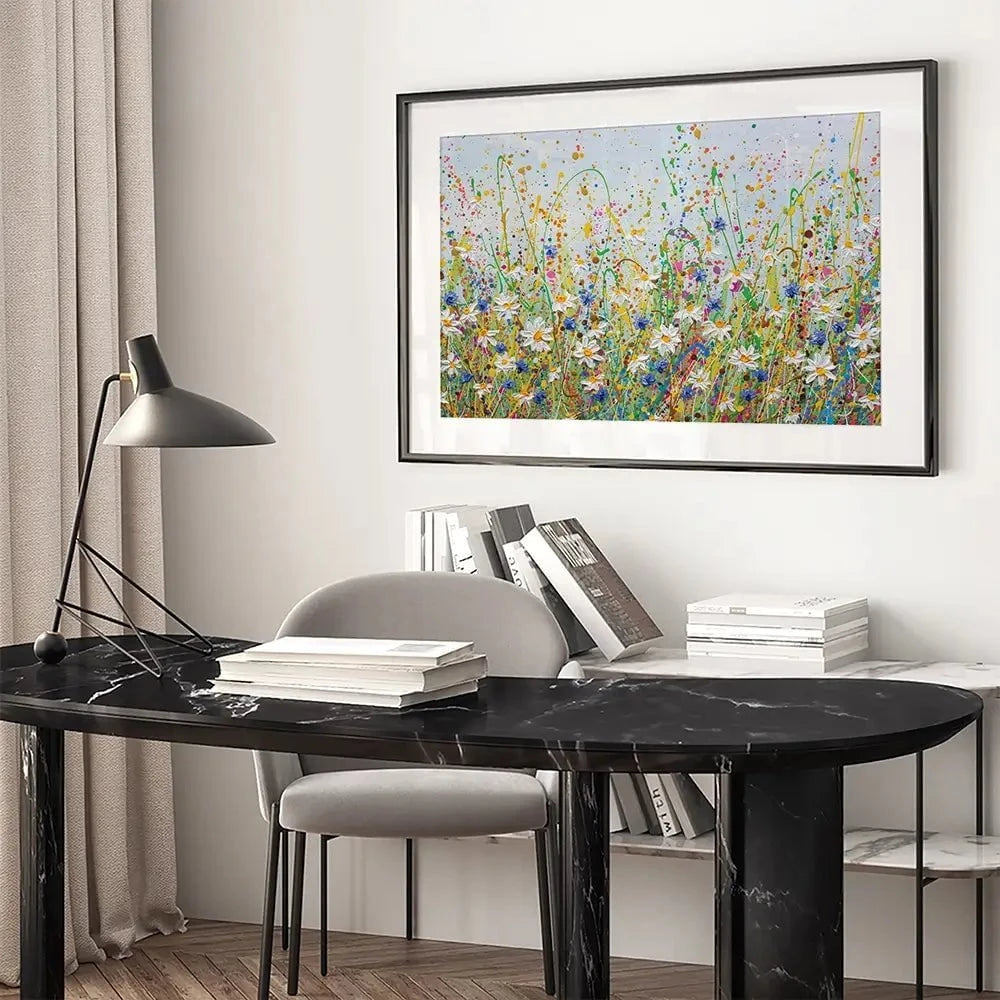 Daisy Splash Framed Art Print Daisy Splash Framed Art Print | Daisy Splash Framed Artwork |Daisy Art wall art product Olga Tkachyk