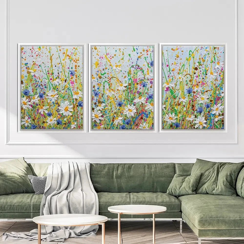 Daisy Splash Trio Canvas Print Daisy Splash Trio Canvas Print | Daisy Splash Trio Artwork | Daisy Art wall art product Olga Tkachyk