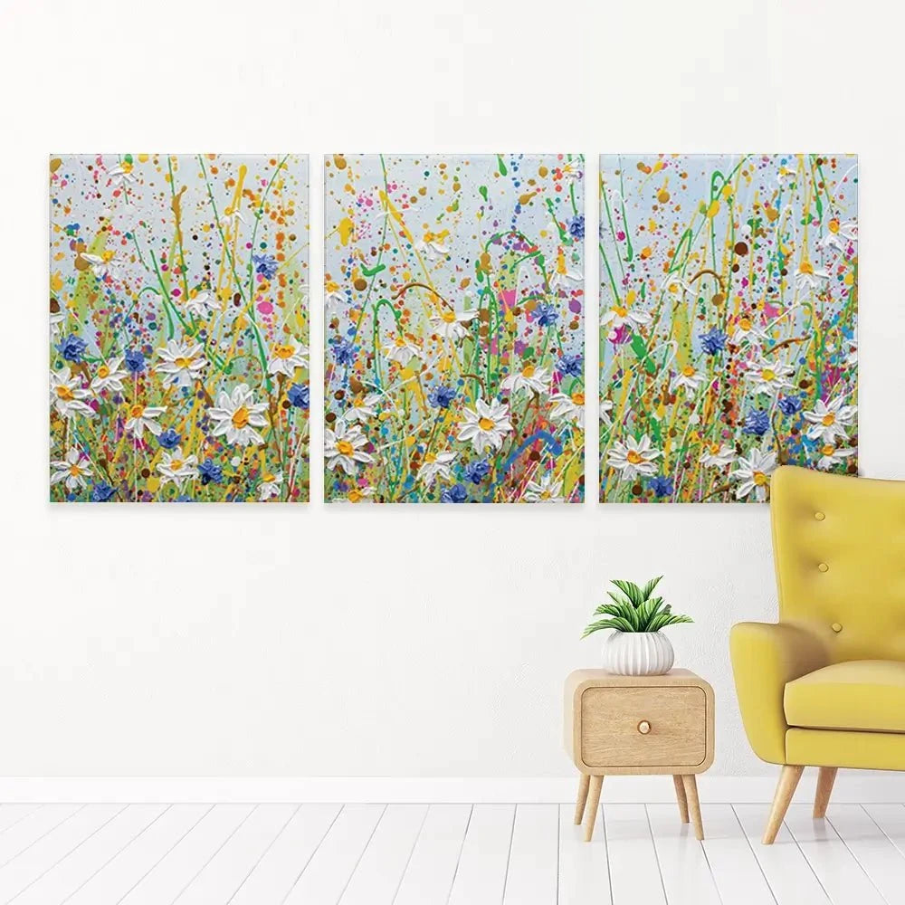 Daisy Splash Trio Canvas Print Daisy Splash Trio Canvas Print | Daisy Splash Trio Artwork | Daisy Art wall art product Olga Tkachyk