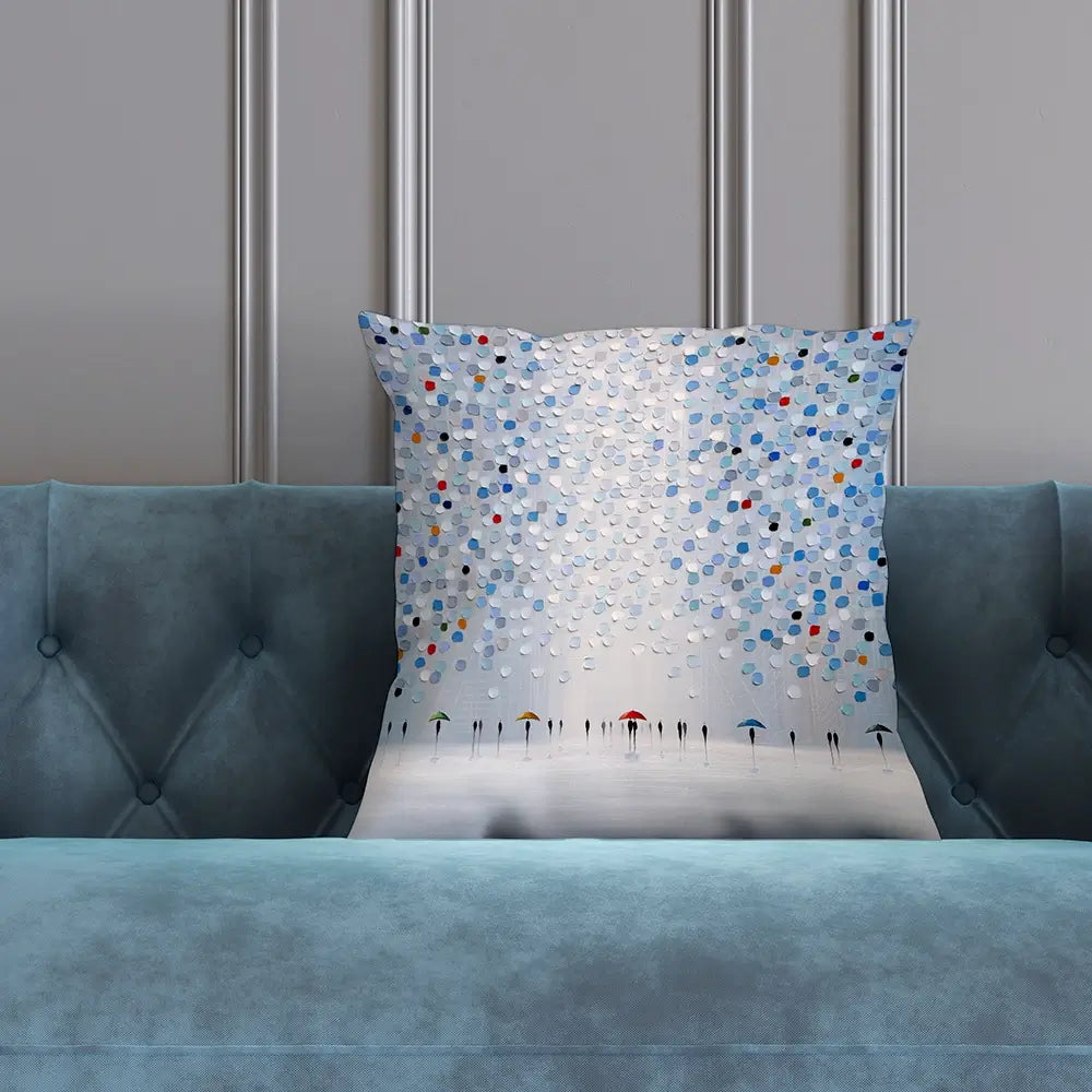 Dancing In The Pale Blue Rain Cushion Dancing In The Pale Blue Rain Cushion wall art product Ekaterina Ermilkina