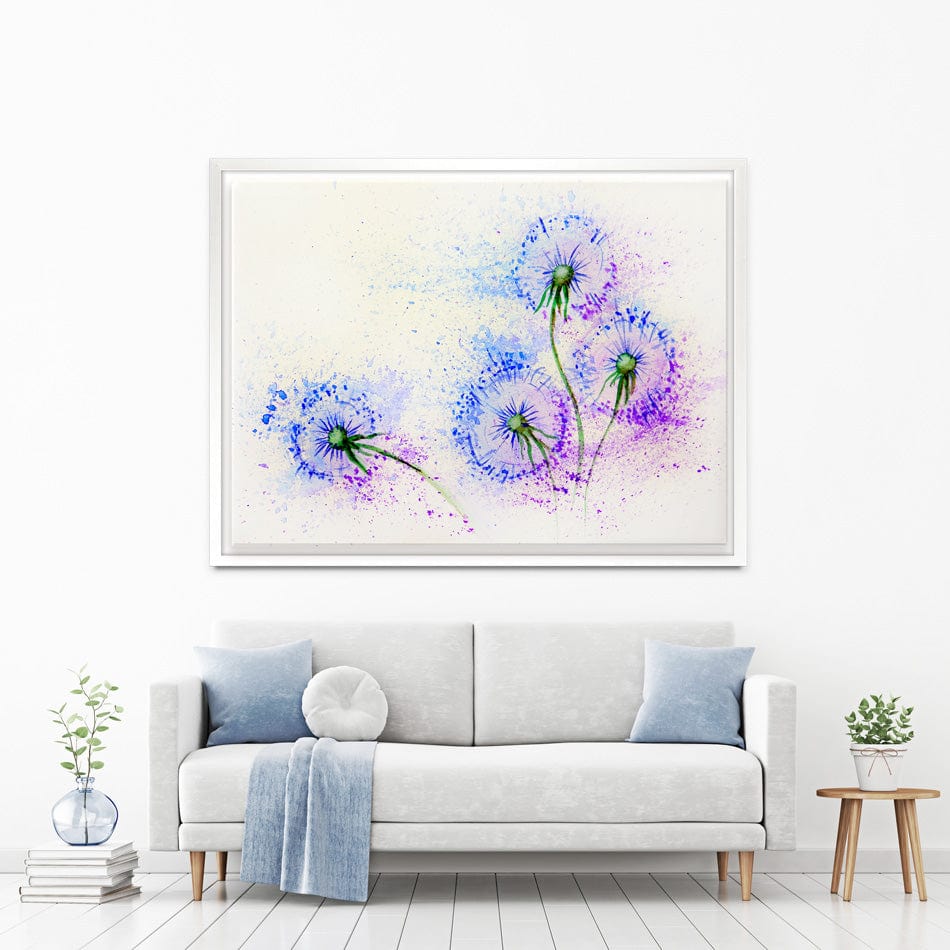 Dandelions In Blue And Purple Canvas Print wall art product Valenty / Shutterstock