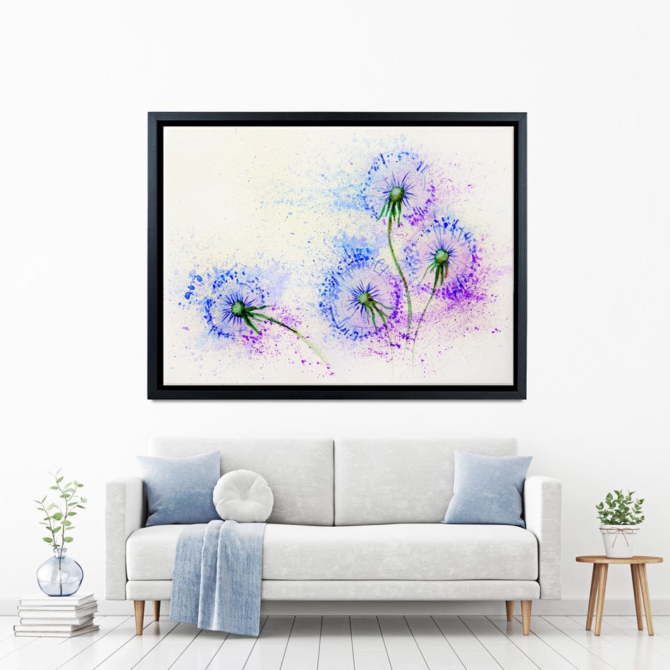 Dandelions In Blue And Purple Canvas Print wall art product Valenty / Shutterstock
