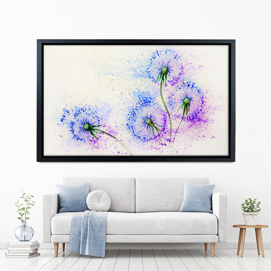 Dandelions In Blue And Purple Canvas Print wall art product Valenty / Shutterstock