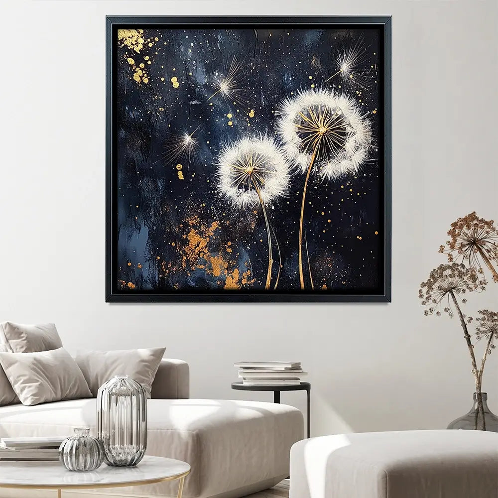 Dandelions In The Dark 1 Square Canvas Print Dandelions In The Dark 1 Square Canvas Print wall art product Violeta Allaberdieva